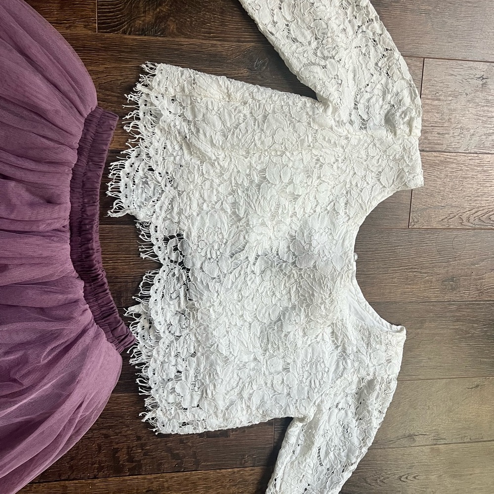 White Lace Top and Purple Tulle Skirt Set - Picture 2 of 3